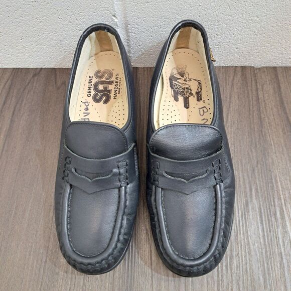 Sas Penny Loafers. Black Leather Slip On Flats Women's Loafer Size 6.5 M - Picture 1 of 10